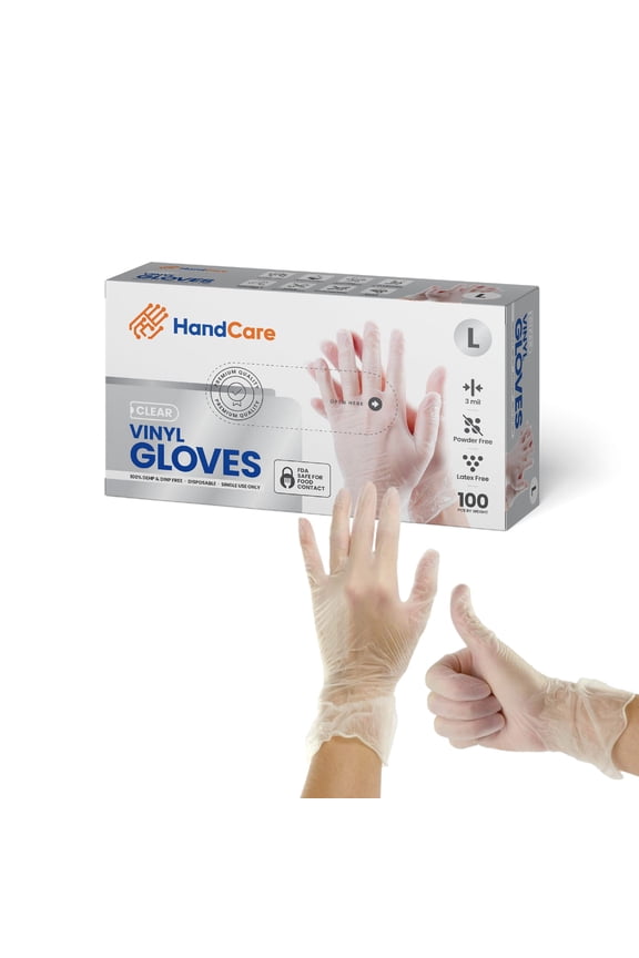 HandCare Vinyl Gloves - Exam Grade, Powder Free (Clear), Medium - 20 CASES (BULK)