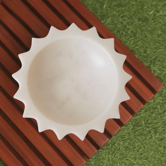 HandCrafted Marble Large Decorative Bowl | White Decorative Bowl for Home Decor | Fruit Bowl | Key/Ring Dish | Coffee Table Bowl | Fluted Scalloped Catch All Bowl for Entryway | Ideal Gift (9 Inches)