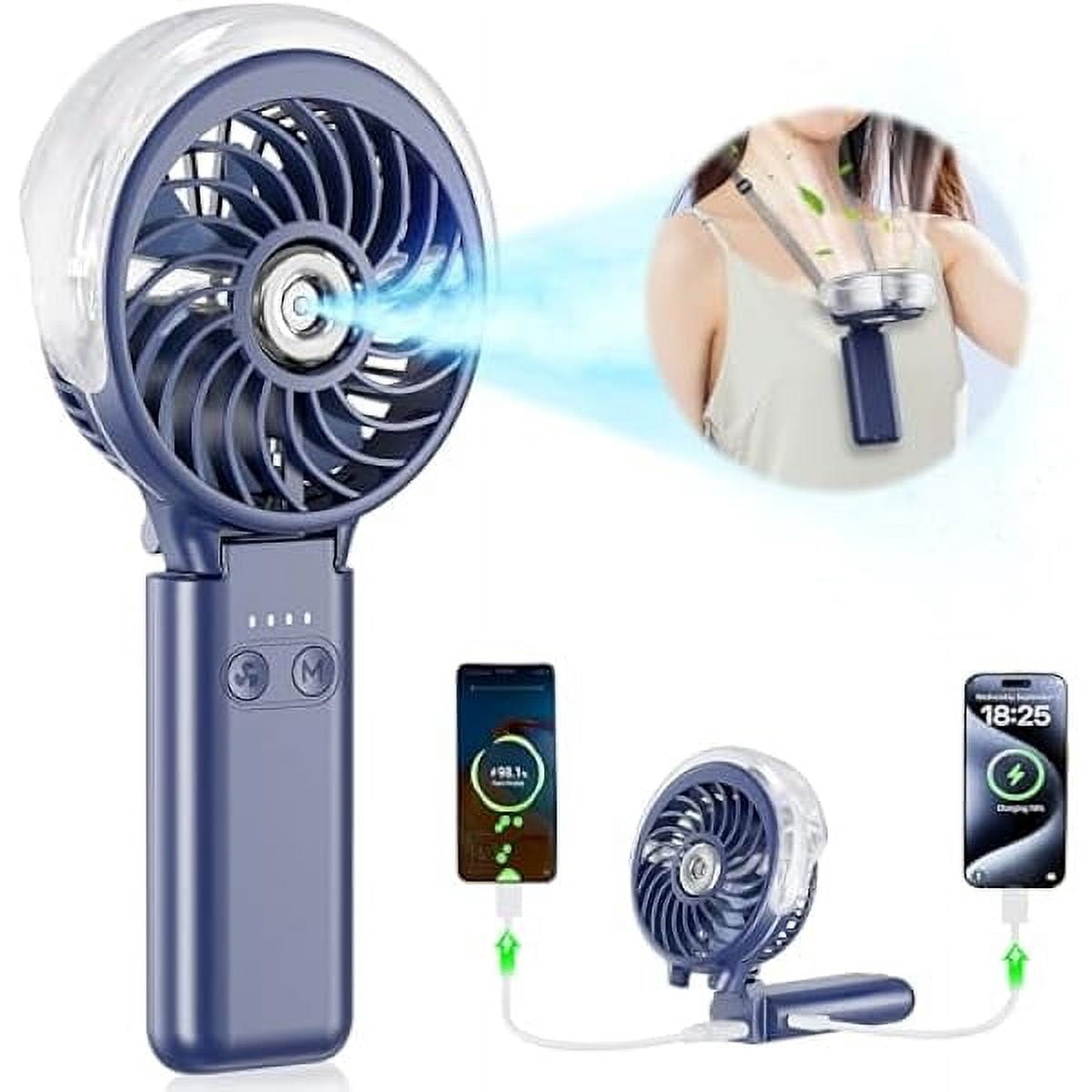 HandFan 5200mAh Handheld Misting Fan with Portable Charger, 34ml Water Tank, Rechargeable Personal Mister Fan, Spray Water Mist Fan, Electric Mini Hand Fans for Beach Travel Outdoors(Royal Blue)