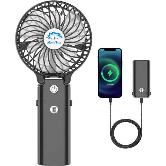 HandFan 5200mAh Portable Handheld Fan Rechargeable - 3 Speeds Foldable Personal Cooling, 2-IN-1 Hand Held Fan Battery Operated, 20H Runtime for/Travel/Summer/Concerts/Women (Black&Blue)