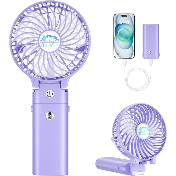 HandFan 5200mAh Portable Handheld Fan, USB Rechargeable Fan, Foldable 180 ° Adjustable Head, 3-Speed Strong Airflow, Compact Travel Fan for Beach, Concerts, Picnics, Parks, Gaming & Outdoor