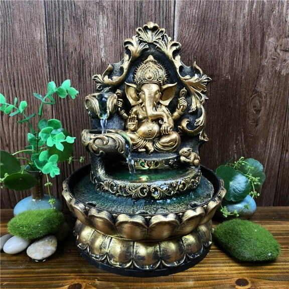 HandMade Hindu Statue Tabletop Water Fountain Led Air Humidifier Compact Office Decor