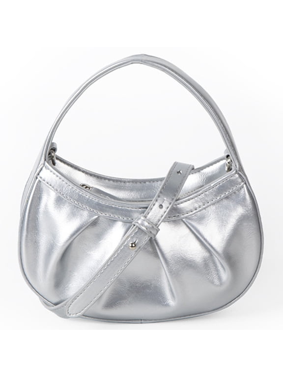 Handbag Bag for Women Leather Shoulder Bags Knotted Purse Soft Mini Hobo Clutch - Silver