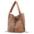 thumbnail image 1 of Handbag Canvas Shoulder Bag School Handbag for Women Convertible Backpack Brown, 1 of 5