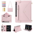 thumbnail image 1 of Handbag Case for Samsung Galaxy Tab S9 Plus/S8 Plus/S7+/S7 FE, Flip Folio Stand Crossbody Wallet Case with S Pen Holder & Card Slots Pocket, Hand Strap & Shoulder Strap Protective Cover,Pink, 1 of 10
