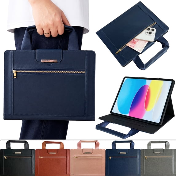 Handbag Case for Apple iPad (A16) 11th/10th Generation 11-in Leather Flip Stand Cover, Auto Wake/Sleep, with Card Holder & Zipper Pocket