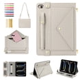 thumbnail image 1 of Handbag Case for iPad Mini 5/4/3/2/1, Flip Folio Stand Crossbody Wallet Case with S Pen Holder & Card Slots Pocket, Hand Strap & Shoulder Strap Shockproof Protective Cover,Beige, 1 of 10