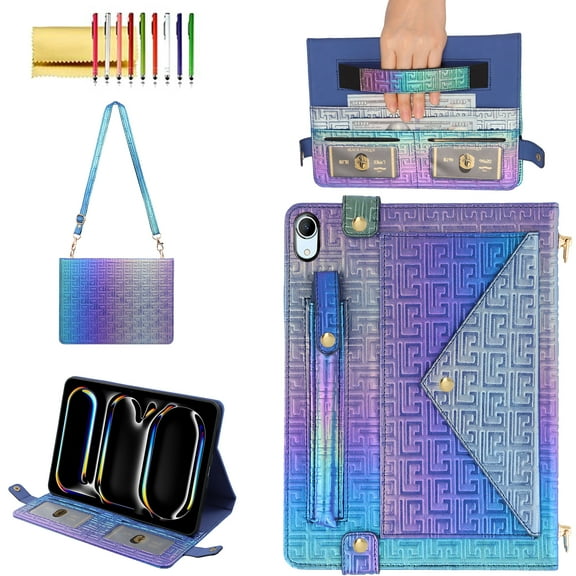 Handbag Case for iPad Mini 7 (A17 Pro) Case 2024/ iPad Mini 6 8.3 Inch, Folio Stand PU Leather Crossbody Cover with Pencil Holder+Card Slots Wallet Case with Shoulder Strap+Hand Strap, Colorful