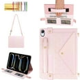 thumbnail image 1 of Handbag Case for iPad Mini 7 (A17 Pro) Case 2024/ iPad Mini 6 8.3 Inch, Folio Stand PU Leather Crossbody Cover with Pencil Holder+Card Slots Wallet Case with Shoulder Strap+Hand Strap, Pink, 1 of 10