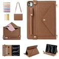 thumbnail image 1 of Handbag Case for iPad Pro 11" 2022/2021/2020/2018 Air4/Air5/Air11"2024, Flip Folio Stand Crossbody Wallet Case with S Pen Holder & Card Slots Pocket, Hand Strap & Shoulder Strap Protective Case,Brown, 1 of 10