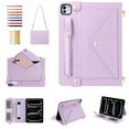 thumbnail image 1 of Handbag Case for iPad Pro 11" 2022/2021/2020/2018 Air4/Air5/Air11"2024, Flip Folio Stand Crossbody Wallet Case with S Pen Holder & Card Slots Pocket, Hand Strap & Shoulder Strap Protective Case,Purple, 1 of 10