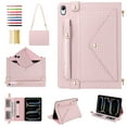 thumbnail image 1 of Handbag Case for iPad mini6/mini 2024, Flip Folio Stand Crossbody Wallet Case with S Pen Holder & Card Slots Pocket, Hand Strap & Shoulder Strap Shockproof Protective Cover,Pink, 1 of 10