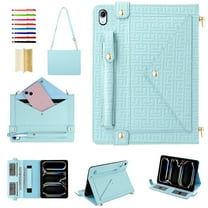 Handbag Case for iPad mini6/mini 2024, Flip Folio Stand Crossbody Wallet Case with S Pen Holder & Card Slots Pocket, Hand Strap & Shoulder Strap Shockproof Protective Cover,Blue