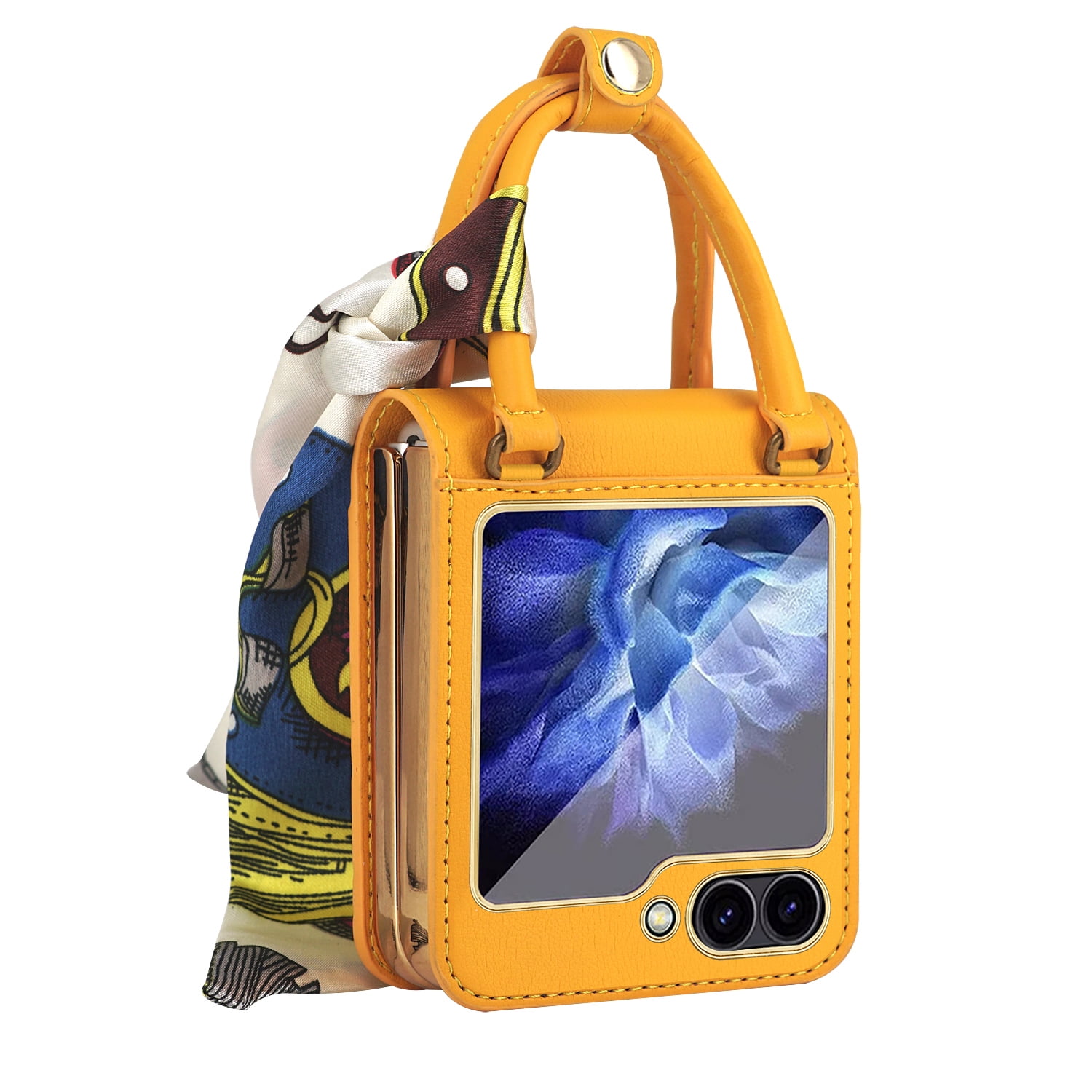 Handbag Design Case for Samsung Galaxy Z Flip 6, Stylish Case with Silk Bumper Shockproof Protective Anti-Scratch Phone Case for Galaxy Z Flip6, Yellow