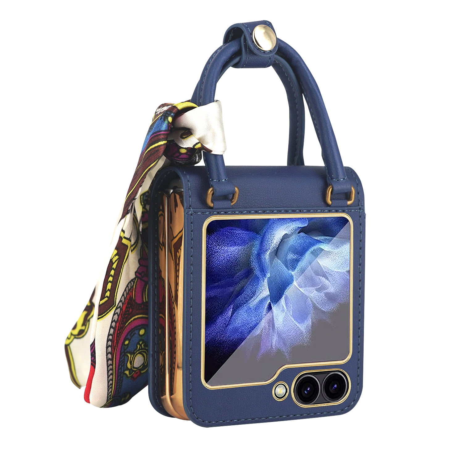Handbag Design Case for Samsung Galaxy Z Flip 6, Stylish Case with Silk Bumper Shockproof Protective Anti-Scratch Phone Case for Galaxy Z Flip6, Blue