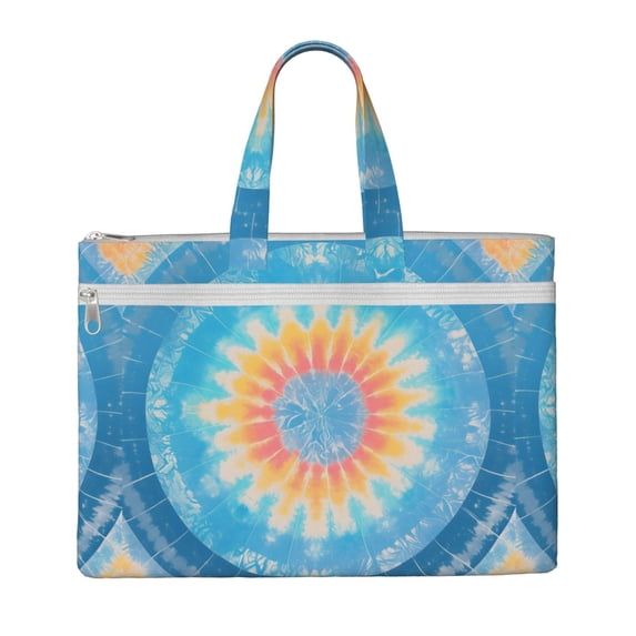 Handbag File Bag 15×10.6in Large Capacity Double Pocket Designed For Work Travel Travel Shopping Aliceblue Tie-Dye Background Rainbow Colors