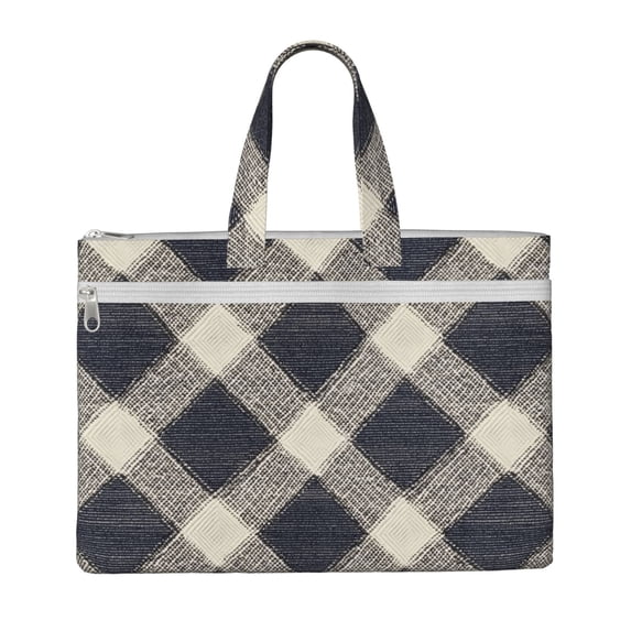 Handbag File Bag 15×10.6in Large Capacity Double Pocket Designed For Work Travel Travel Shopping Argyle Plaid Lightslategray_4