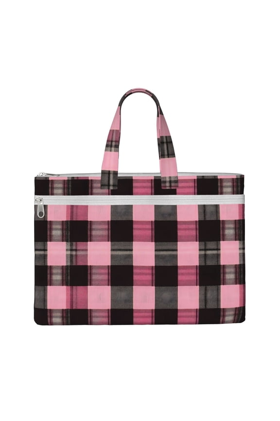 Handbag File Bag 1510.6in Large Capacity Double Pocket Designed For Work Travel Travel Shopping Hotpink Buffalo Plaid Check Tartan Scotland_4