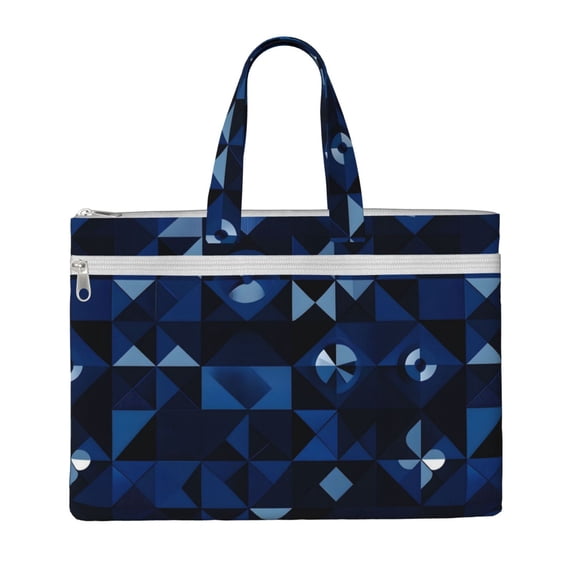 Handbag File Bag 15×10.6in Large Capacity Double Pocket Designed For Work Travel Travel Shopping Midnightblue Geometric Patterns_2