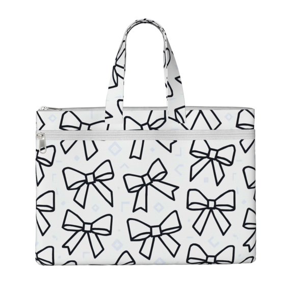 Handbag File Bag 15×10.6in Large Capacity Double Pocket Designed For Work Travel Travel Shopping Modern Minimalist Black And White Ribbon Bow Pattern
