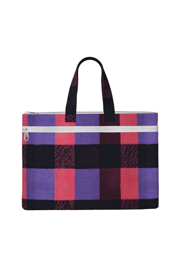 Handbag File Bag 1510.6in Large Capacity Double Pocket Designed For Work Travel Travel Shopping Palevioletred Buffalo Plaid Check Tartan Scotland_1