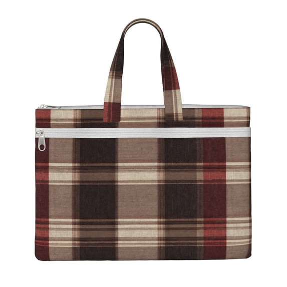 Handbag File Bag 15×10.6in Large Capacity Double Pocket Designed For Work Travel Travel Shopping Rosybrown Buffalo Plaid Check Tartan Scotland_1