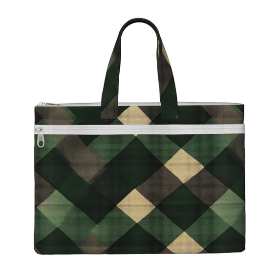 Handbag File Bag 15×10.6in Large Capacity Double Pocket Designed For Work Travel Travel Shopping Springgreen Buffalo Plaid Check Tartan Scotland_3