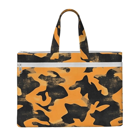 Handbag File Bag 15×10.6in Large Capacity Double Pocket Designed For Work Travel Travel Shopping Texture Camo Army Orange_3