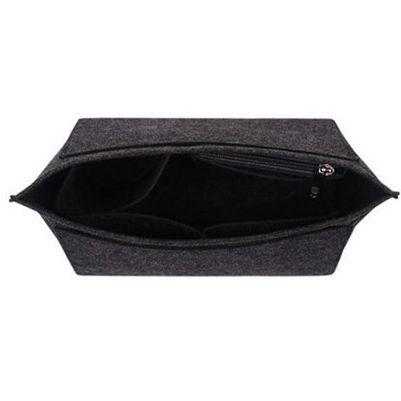 Handbag Liner Insert Purse Tote Bag Organizer with Zipper Water Cup Cosmetic Keys Credit Cards Holder for Travel Dark Gray S