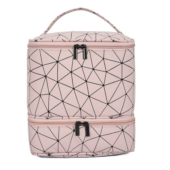 Handbag Nail Polish Gel Double Layer 30 Grids with Handle Nail Organizer Manicure Bag Makeup Bag Cosmetic Organizer Bag PINK