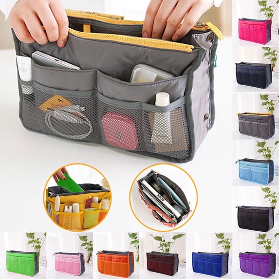 Handbag Organizer Insert Purse, Travel Bag Liner with Multiple Pockets, Large Capacity Tidy Tote Bag for Women, Versatile Portable Zippered Bag for Handbag, Purse, Travel, Shopping, with Handle