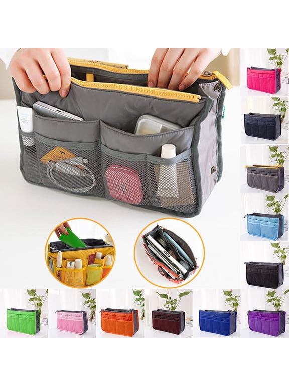 Handbag Organizer Insert Purse, Travel Bag Liner with Multiple Pockets, Large Capacity Tidy Tote Bag for Women, Versatile Portable Zippered Bag for Handbag, Purse, Travel, Shopping, with Handle