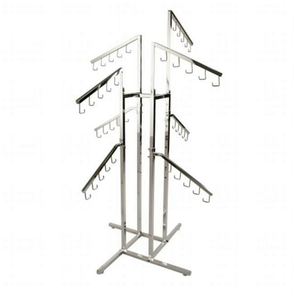 Handbag Rack  Heavy Duty Chrome 4 Way Rack, 8 Adjustable Height Slant Arms, Square Tubing, Perfect for Handbags or Small Garments Store Display