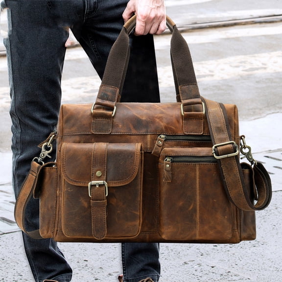 Handbag Retro First Layer Leather Business Travel Bag Men's Leather Duffel Bag,Brown