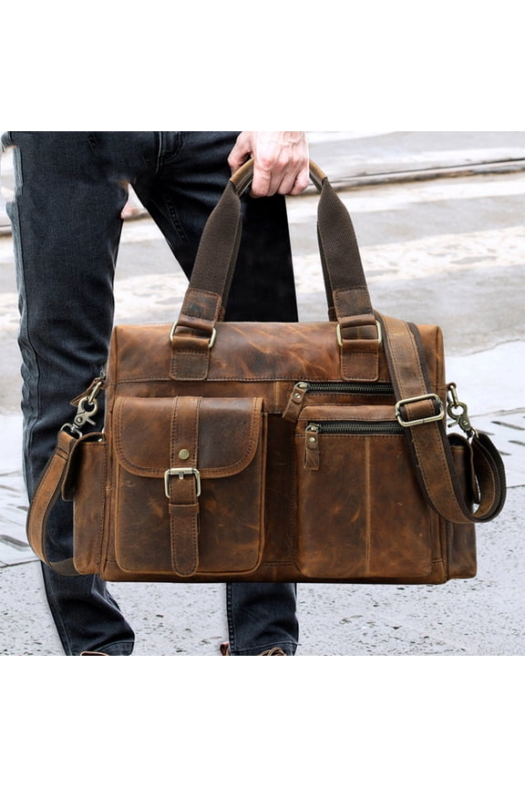 Handbag Retro First Layer Leather Business Travel Bag Men's Leather Duffel Bag,Coffee