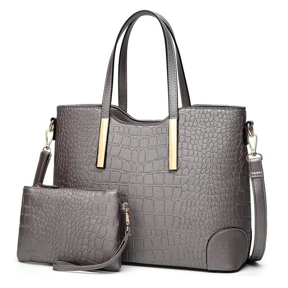 Handbag Set for Women, PU Leather Croc Tote Shoulder Bag with Clutch Purse (2pcs)