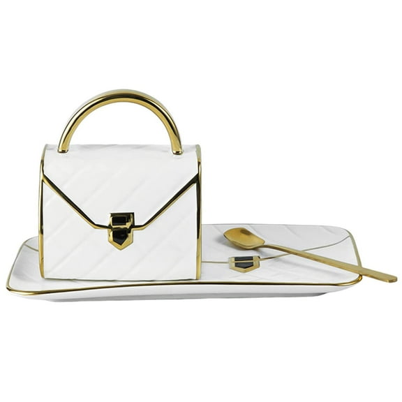Handbag-Shaped Creative Ceramic Mug With Saucer Porcelain Tray & Spoon for Coffee, Hot Chocolate, Cappuccino, and Latte Breakfast Anvirtue