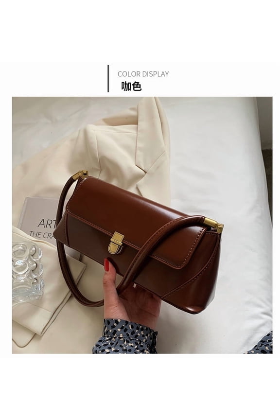 Handbag Shoulder Bag Baguette Bag for Women with Lock Hardware PU Leather Medium Size Zipper Closure Multiple Compartments Cross-border Trend Style for Daily Commute and Office