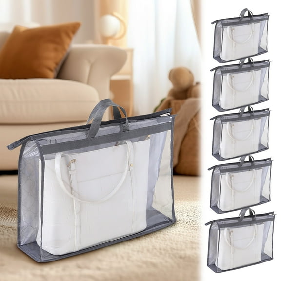 Handbag Storage Bag Organizer, 5 Size Transparent Protective Cover with Non-woven Back, Breathable Dustproof & Water-resistant for Closet Hanging, Wardrobe and Closet Organization for Purses