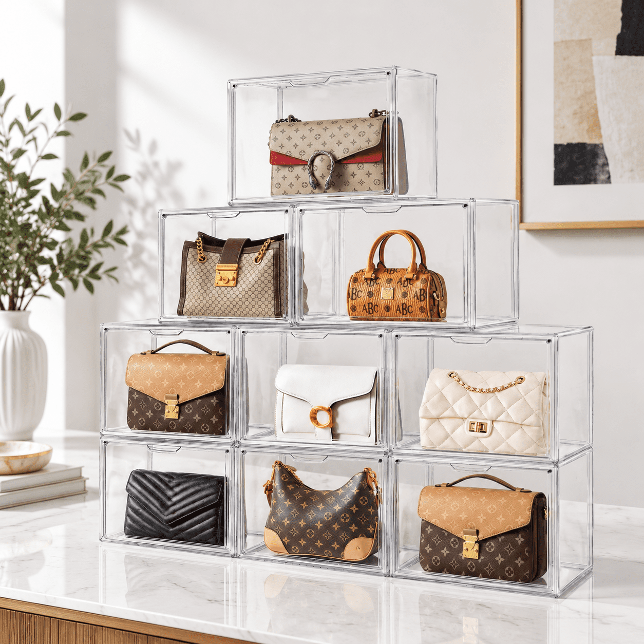 Bookcase Handbag Storage Handbag Storage Organizer, 10 Pack Large Stackable Display Boxes for ...