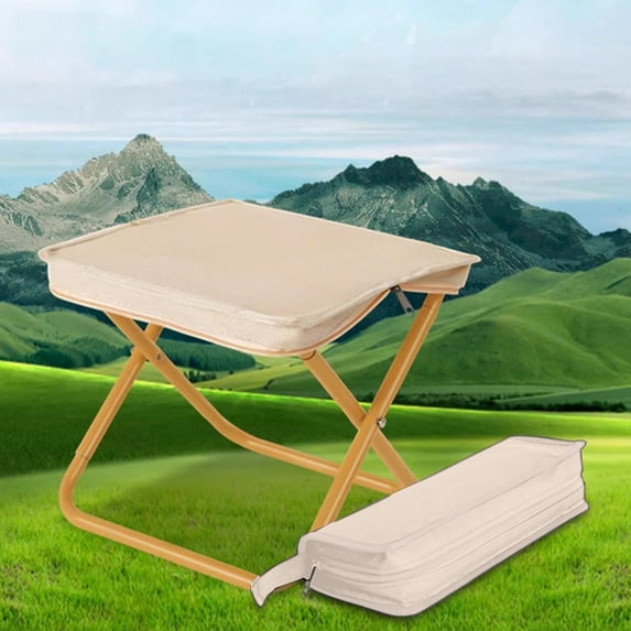 Handbag-Style Outdoor Folding Stool - Portable Handle Bag Design, Mini Fully Foldable Chair for Fishing/Queueing/Camping, Durable Lightweight Stool for Outdoor Adventures/Daily, 11*10*10in, Beige