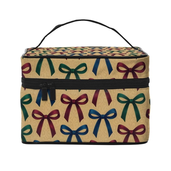 Handbag Travel Bag Cosmetic Bag 9×6.3×6.7in Multi-Function Bag Large Capacity For Camping Travel Family Travel Sophisticated Thin Velvet Jewel Tone Ribbon Bow Pattern