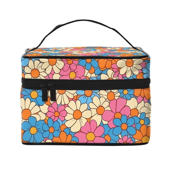 Handbag Travel Bag Cosmetic Bag 9×6.3×6.7in Multi-Function Bag Large Capacity For Camping Travel Family Travel Retro Groovy Flowers Pattern (5)