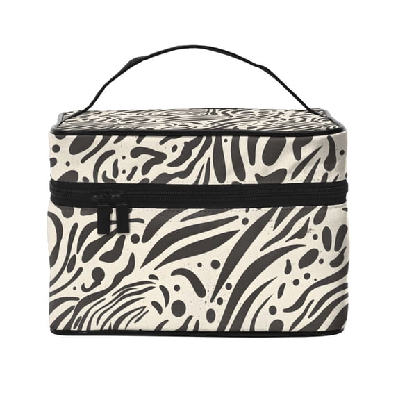 Handbag Travel Bag Cosmetic Bag 9×6.3×6.7in Multi-Function Bag Large Capacity For Camping Travel Family Travel Zebra Skin Print Style Saddlebrown_1