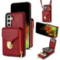thumbnail image 1 of Handbag Wallet Case for Samsung Galaxy S25 with Shoulder Strap, with Back Card Slots Holder PU Leather Magnetic Snap Zipper Flip Purse Shockproof Phone Cover for Galaxy S25 - Red, 1 of 6