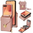 thumbnail image 1 of Handbag Wallet Case for Samsung Galaxy Z Flip 7 with Shoulder Strap, with Back Card Slots Holder PU Leather Magnetic Snap Zipper Flip Purse Shockproof Phone Cover for Galaxy Z Flip 7 - Rosegold, 1 of 6
