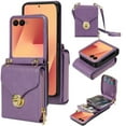 thumbnail image 1 of Handbag Wallet Case for Samsung Galaxy Z Flip 7 with Shoulder Strap, with Back Card Slots Holder PU Leather Magnetic Snap Zipper Flip Purse Shockproof Phone Cover for Galaxy Z Flip 7 - Purple, 1 of 6