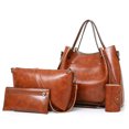thumbnail image 1 of Handbag for Women, GMYLE Crazy Horse Pattern PU Leather Shoulder Crossbody Tote Bucket Bag Fashion Large Capacity, Pouch Wallet Card Holder 4 in 1 Set Gift for Mother Wife Girlfriend (Brown), 1 of 7