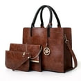 thumbnail image 1 of Handbag for Women, GMYLE Crazy Horse Pattern PU Leather Shoulder Crossbody Tote Bucket Bag Fashion Large Capacity, Pouch Wallet Maple Keychain 3 in 1 Set Gift for Mother Wife Girlfriend (Brown), 1 of 6