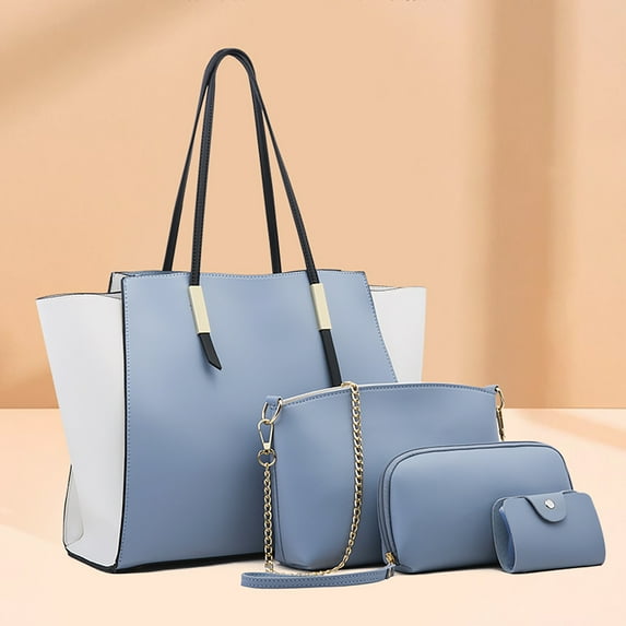 Handbag for Women, GMYLE PU Leather Shoulder Crossbody Tote Bucket Bag Fashion Large Capacity, Pouch Wallet Card Holder 4 in 1 Set Gift for Mother Wife Girlfriend (Blue)